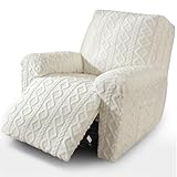 vctops 4 Pieces Geometric Jacquard Plush Recliner Slipcovers Soft Fuzzy Fluffy Sofa Couch Cover Anti-Slip Furniture Protector with Elastic Bottom for Kids Cats Dogs(Cream,1 Seat)