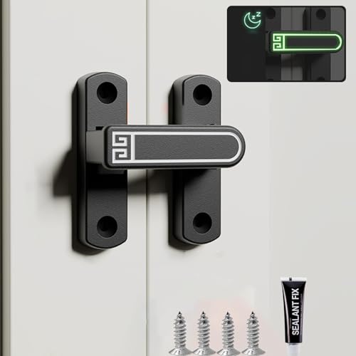 PRYZALO Pestillos de puerta de granero, cerradura de puerta de 90/180 grados, pestillo de puerta abatible sin taladro, cerradura de seguridad para puerta corredera, puertas correderas, plegables