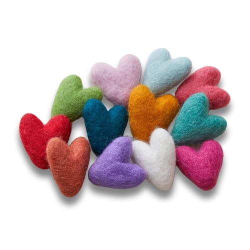 Your Hearts Content Mini Wool Hearts Set of 12 Gift for Mom Home Decor Bowl Filler Wedding Favors Girls Weekend Gifts for a Coworker Party Decor (Hearts Set 12)