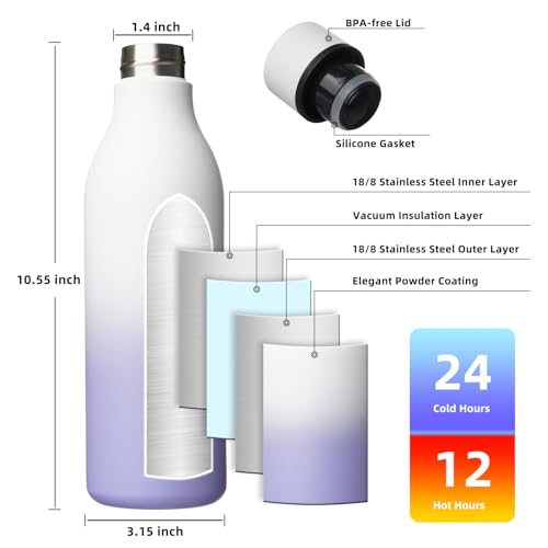 Image of BJPKPK Insulated Water Bottles, 25 oz Stainless Steel Metal Water Bottle with Strap, BPA Free Leak Proof Jugs, Mugs, Flasks, Reusable Thermal Flasks for Sports & Travel, Lilac Elegance