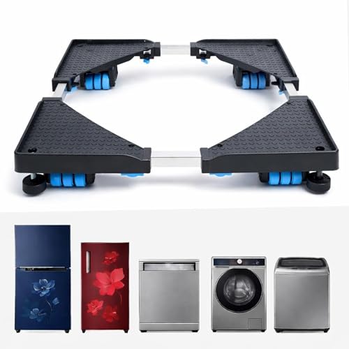Image of Stainless Steel Adjustable Stand with 24 Wheels for Front and Top Load Washing Machine, Refrigerator, Dishwasher, Air Cooler, 6.5 to 11 kg Washing Machines (Stainless Steel, Black)