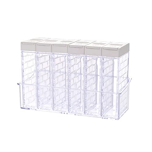6 piezas caja de plástico para especias, Juego De Caja para condimentos, Caja De Especias Transparente, Adecuado para el almacenamiento de especias, sal y pimienta en cocinas y restaurantes(Blanco) Cover