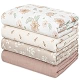 GLLQUEN BABY Muslin Swaddle Blankets 4-Pack Breathable Receiving Blankets (35' x 40') Soft Baby Blankets for Girls and Boys Newborn Essentials Muslin Burp Cloths Swaddle Wrap Baby Gift(Sunflower)