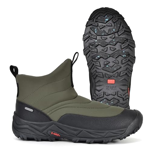 XPETI Winter Snow Casual Slip-on Loafers for Men Cocoon Mid Waterproof Jungle Hiking Shoe,Easy Wear on/Off Olive,11.5