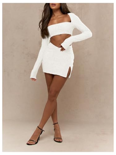 Floerns Women's Y2k Cut Out Mini Dress Long Sleeve Square Neck Split Bodycon Dresses4