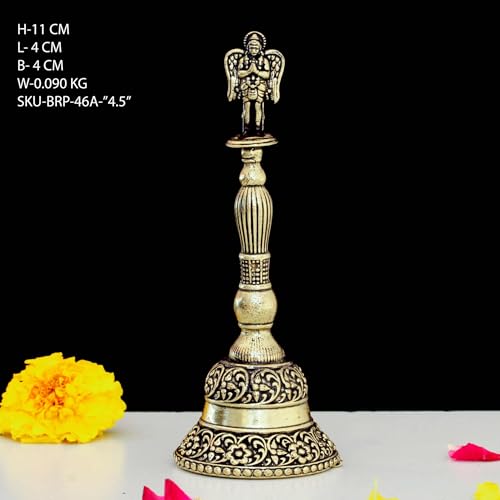 Image of INDICAST 4.5 Inches Brass Garuda Pooja Hand Bell | Puja Ghanti for Mandir | Handcrafted Pooja Bells for Home Temples and Spiritual Spaces (Weight- 80gm)