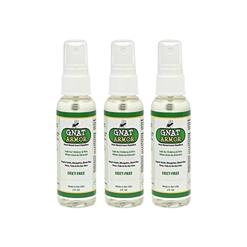 Gnat Armor All Natural Kids Bug Spray DEET Free Citronella Based - Hypoallergenic USA Made - Repels Natz, Mosquito, Ticks, Fleas, No See Ums, Biting Flies, Ants, and More! (2oz Spray 3-Pack)