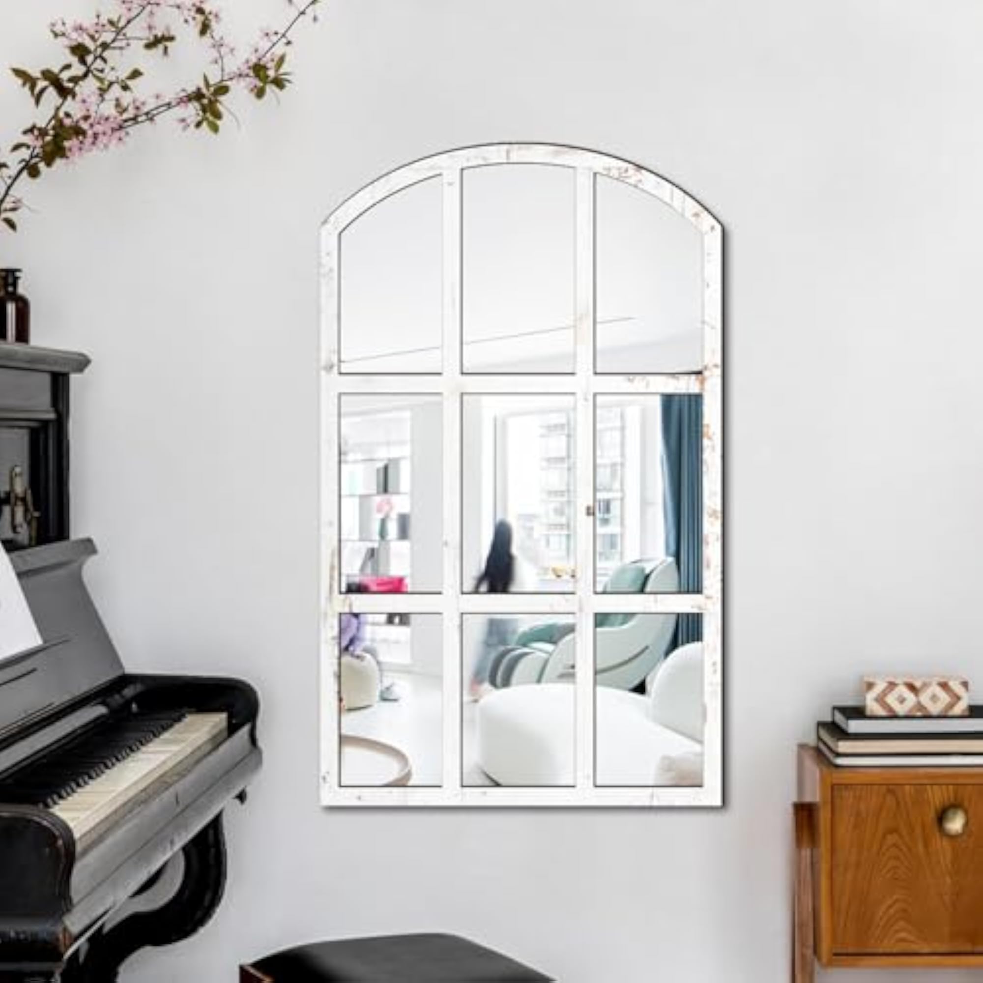 Arched Window Pane Mirror Grid Wall Mirror for Farmhouse