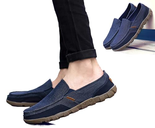 WUIWUIYU Men's Outdoor Casual Slip-on Loafers Boat Deck Canvas Denim Driving Shoes3
