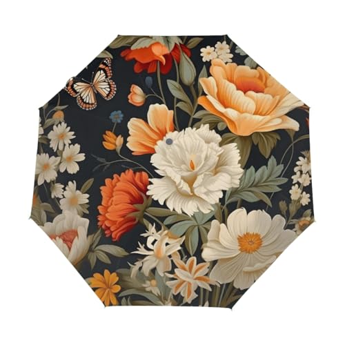 Parapluie pliant vintage au design de fleurs raffiné et finitions haut de gamme