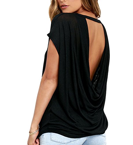 Cloudsemi Camisa de Mujer Blusas Casuales O Escote Suelto Ajuste Moda Top Tee T-Shirts (Negro, S)