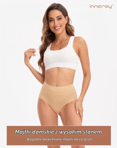INNERSY majtki damskie, stretch, bawełna, wysoka talia, miękka bielizna, 5 par