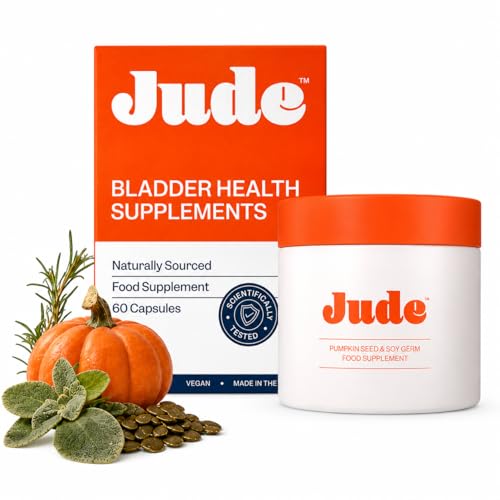 Jude Bladder Health Tablets Jar As Seen On Dragons Den Science-Backed Supplement Nourish Your Pelvic Floor Made in The UK Vegan & Gluten Free Pumpkin Seed Extract & Soy Germ Extract 60 Capsules