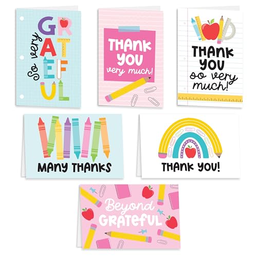 Hadley Designs Teacher Thank You Cards with Envelopes -24 Teacher Appreciation Cards Bulk, Cute Thank You Notes from Students, Teacher's Day End of School Year Christmas & Valentines Card for Teachers