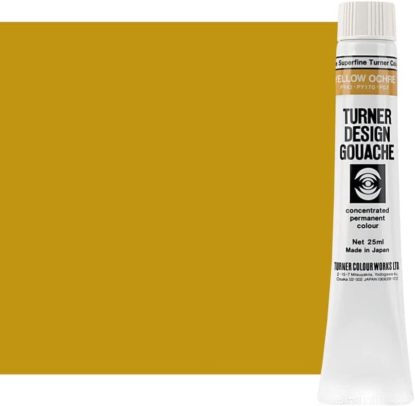 Design Gouache Concentrated Permanent Color - 25ml Tube, Yellow Ochre - Watercolor Paint, Made in Japan, Opaque Layering Abilities