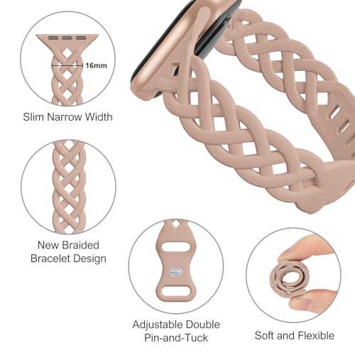 Image of Slim Silicone Bands Compatible with Apple Watch Band 40mm 38mm 41mm 44mm 45mm 46mm 49mm 42mm Women Floral Breathable Braided Lace Thin Sport Strap Replacement Wristbands iWatch SE Series 11 10 9 8 7 6 5 4 3 ultra 2