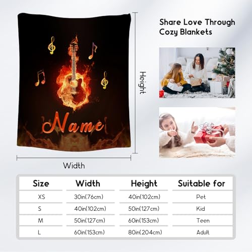 Mercuryelf Custom Guitar Throw Blanket - Soft, Fuzzy & Warm - 50x60 Inches Flannel Blankets for Living Room, Sofa - Black Flame Cool Throws Gift for Teens