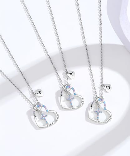 Cross Necklace for Girls | I am a child of God Necklace for Girls | Cross Birthstone Necklace | Heart Letter initial Necklace | 18K White Gold Plated Pendant Jewelry First Communion Baptism Gifts Christmas Birthday Gifts for Girl Women3