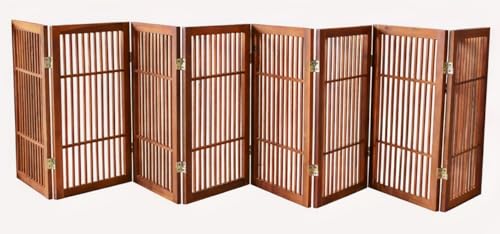 Urnporium Pet Dog Gate Freestanding, Strong Durable Folding Wooden Fence, Portable Acacia Hardwood Safety Barrier for Indoor & Outdoor Use (Brown Pet Gate, 8 Panel 30" Tall)