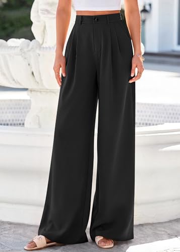 KIRUNDO Dress Pants Women 2026 Summer Polka Dot Palazzo Wide Leg Trousers Flowy Business Casual Slacks for Work with Pockets(Black, Small) — view 4