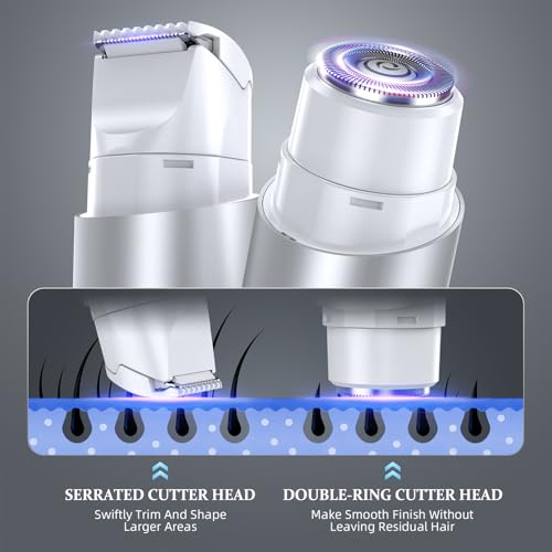 Image of Bikini Trimmer for Women, Dual Head Face Shaver Body Hair Trimmmer, IPX7 Waterproof Womens Electric Razor for Legs, Silver Grey