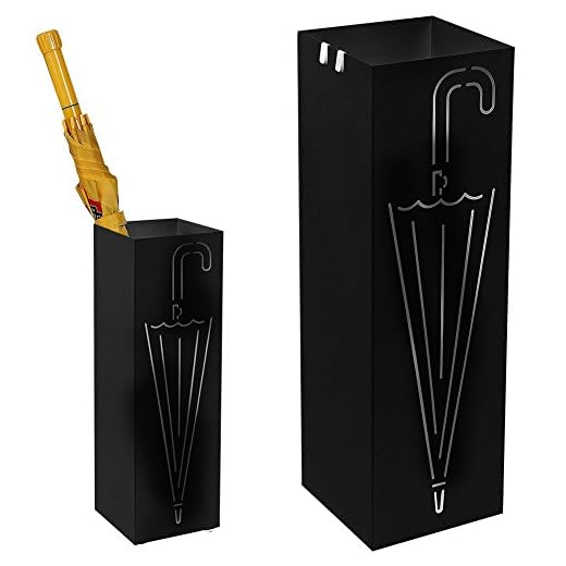 Portaombrelli di design 8 BAKAJI Portaombrelli Stand in Ferro Design BAK3B Forma Quadrata Nero con Decorazione Intarsio Ombrello Vaschetta Salvagoccia e Ganci per Ombrelli Pieghevoli Dimensioni 49 x 15,5 cm