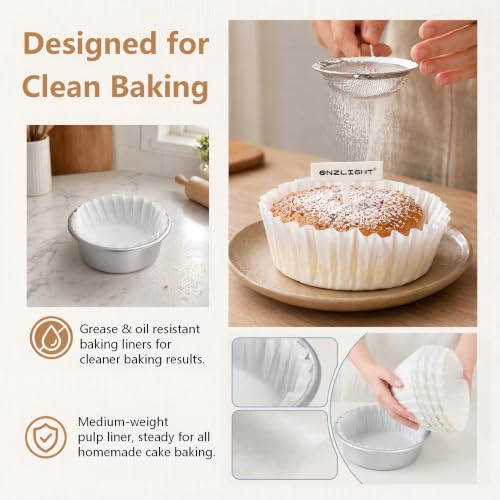 QNZLIGHT 100pcs 3.5 Inch Disposable Basques Cake Paper，Parchment Paper Liners for Baking, Disposable Cake Wrappers for Cheesecake, Muffin, Air Fryer — view 5