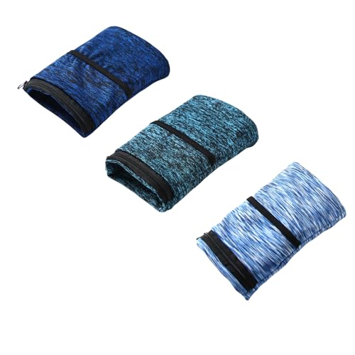 Wrist Pouch, Pocket Wallet with Zippered for Running Walking, Hiking, Cycling, Yoga and More (L, Blue+Ocean Blue+Royal Blue)