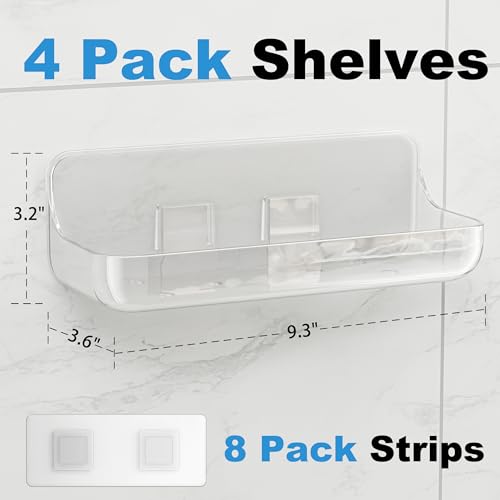 Kawfle Adhesive Bathroom Shelves, 4 Pack Acryilc No Drill Stick on Shelf by Kawfle - Used condition - Image 4