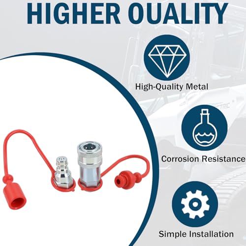 Image of 1 /4 inch NPT Ag Hydraulic Quick Connect Coupler, ISO 5675 Poppet Pioneer Style Tractor Couplers with Dust Caps, Interchangeable with Parker 4000 Series | Eaton /Aeroquip FD42