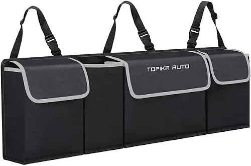 Car Boot Organiser Hanging Trunk Storage Bag with 3 Pockets & Bottle Holder