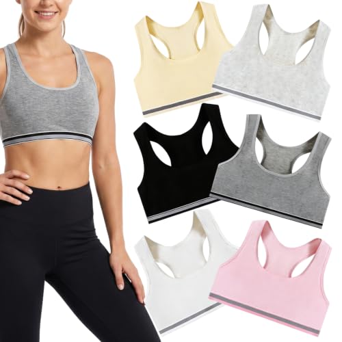Image of Ruiunchu 6 Pack Crop Tops for Girls, Girls Sports Bra for Age 10-12
