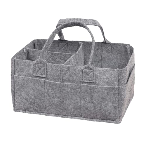 Image of Sammy & Lou Collapsible Light Gray Felt Storage Caddy, Divided Design To Keep Diapers, Wipes And Changing Items Organized, Two Handles, 11.5"D x 6"W x 8"H