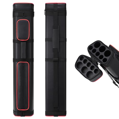Oztwel 3x5 Hard Pool Cue Case Billiard Stick Carrying Case Pool Stick Case Holds 3 Cue Butts and 5 Cue Shafts (Black with Red Piping)