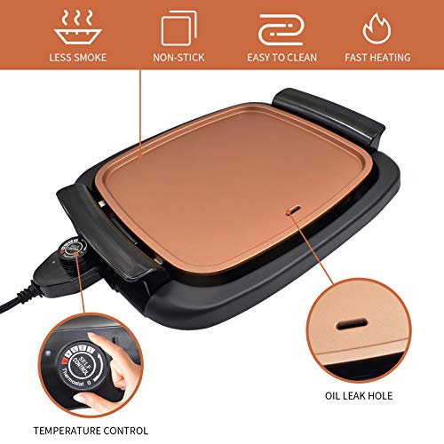 Electric BBQ Smokeless Grill Indoor - Nonstick Tabletop Griddle with Recipes,Removable Washable Plates, Adjustable Thermostat, Easy to Clean, 16\" x 11\" Flat Square Portable Grill Plates