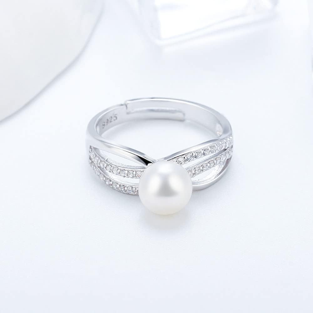 Sterling Silver CZ Crisscross Design Adjustable Rings for Women, Design Ring Mounts Fittings with Pearl Seat for DIY Jewelry Making