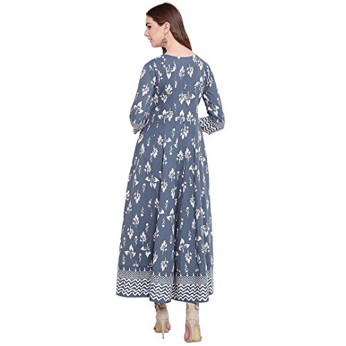 Image of Divena Grey Cotton Gotta Patti Work Anarkali Kurta