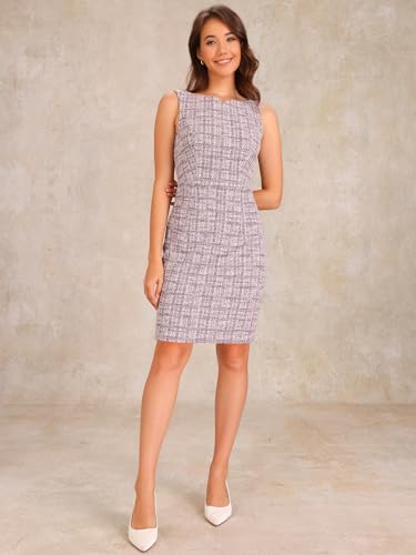 Allegra K Tweed Dress for Women's Summer Sleeveless Elegant Plaid Bodycon Dresses4