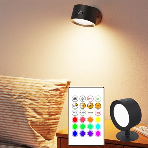 Image of Magnetic Wall Sconce Dimmable, 2 Pack Rechargeable Battery Operated USB, Picture Painting Wall Light with Remote, Halloween Christmas Lights LED Wall Mounted Lamp (Black#A)
