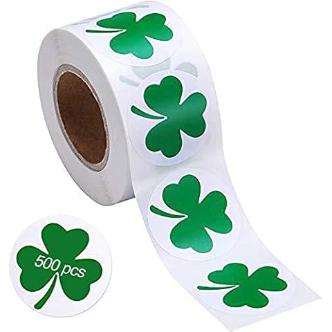 Folouse St. Patrick’s Day Stickers, 500 Pieces 1.5inch Irish Shamrock Sticker Roll 4 Leaf Clover Stickers for Bags Boxes Wrap Cards Party Decoration Supplies Cover