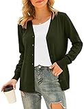 VIISHOW Women's Long Sleeve V-Neck Button Down Knit Open Front Cardigan Sweater, Olive Green, Medium