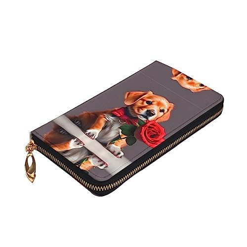 Leather Wallet 7.48 x 4.13 in - Stylish and Durable Wallet for Women with Multiple Compartments and Zipper Design Gentleman-like dog Prints3