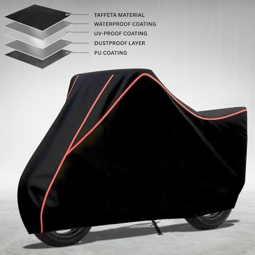 Image of Elite Water Resistant Bike Cover for Hero Splendor Plus Rain, UV & Dust Protection, Universal Fit, All-Weather Water Resistant Two-Wheeler Cover, Keeps Bike Cool (Black with Red Piping)