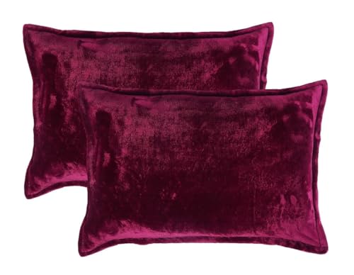 Image of Sands Premium Ultra Soft Woollen Pillow Cover Set of 2 for Winter with Zipper Closure, Cozy Pillow Case Perfect for Warmth, Flannel Warm Pillowcases, King size-18X28 Inches (Wine)