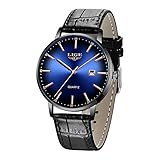 ★ Wasserdichte blaue leder herren uhr ★: Diese blaue uhr manner ist wasserdicht bis 30M. Das Mineralglasgehäuse erhöht die Wasserbeständigkeit der Uhr herren und kann normalerweise Schweiß und versehentlichem Spritzen widerstehen. Hinweis: Um die Lebensdauer der uhr herren zu verlängern, wird Schwimmen oder Duschen nicht empfohlen.