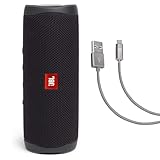JBL Flip 5 (Black) + Bundle with Case Logic Braided USB Type-C Charge & Sync (6 feet, Gray)