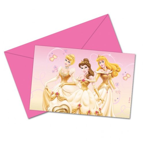 Disney Princess - Invitaciones Diseño Personajes - Pack de 6 (Talla Única) (Amarillo, Rosa)