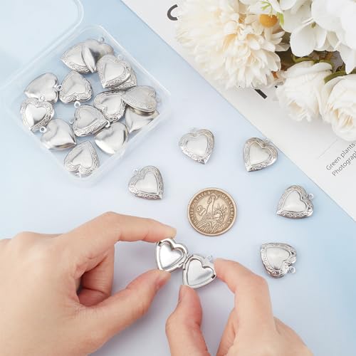 UNICRAFTALE 20Pcs 316 Stainless Steel Photo Pendants Hearts Lockets Pendants Heart Memory Locket Charm 22.5mm Metal Heart Charm Photo Locket Necklace Pendant for Valentine Gifts Jewelry Making Charms - Image 4