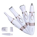 Nose Hair Trimmer for Women Men，Gospire 4 in 1 Eyebrow Sideburns Ear and Nose Hair Trimmer Waterproof Double-Edge Stainless Steel Blades Battery Operated Grooming Kit (White)