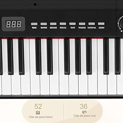 Piano Numérique Portable 88 Touches Semi-Lestées - Bluetooth MIDI/Audio, Casque, Pédale Sustain - Débutants & Amateurs